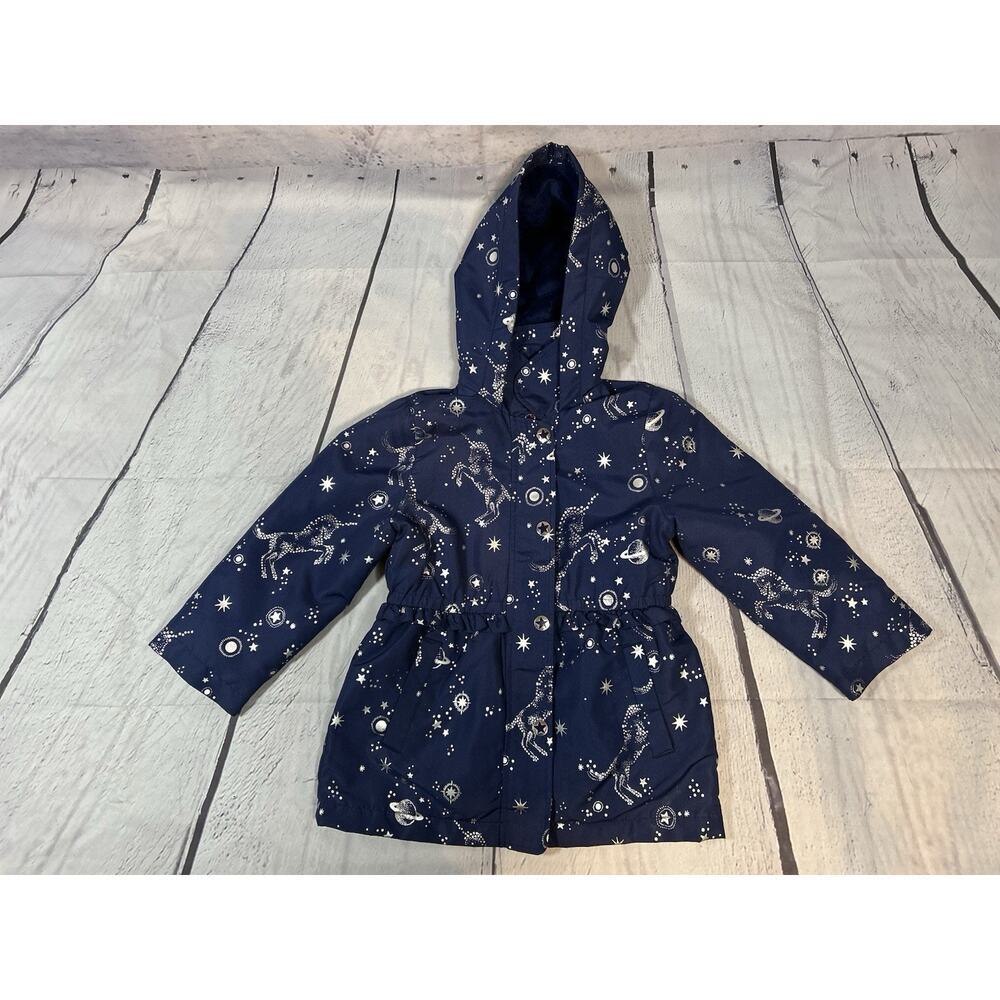 London Fog- Girls Jacket Size 5- Navy & Silver Unicorn Space Galaxy